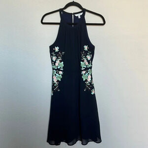 Geode Navy Blue Floral Circle Neckline Dress